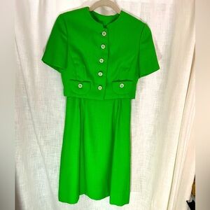 Exceptional Vintage Dress and Jacket by Shannon Rodgers, Emerald Green XS